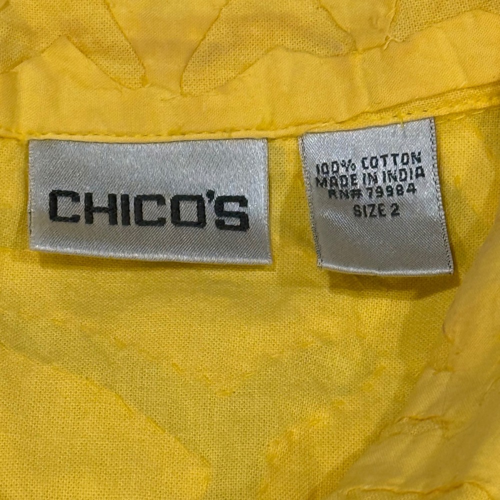 Chicos Yellow Textured Star Applique Cotton Button Down Jacket Size 2 XL - Picture 4 of 5